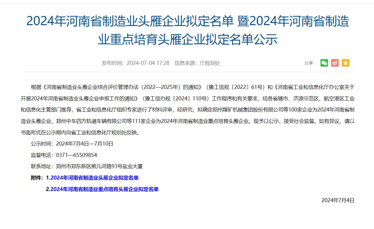 喜讯！通达股份连续两年被评为河南省制造业头雁企业