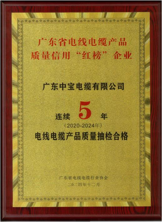 公司荣获广东省电线电缆产品质量信用“红榜企业”